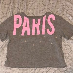 Justice “PARIS” grey Tee shirt w/ pearl like drops